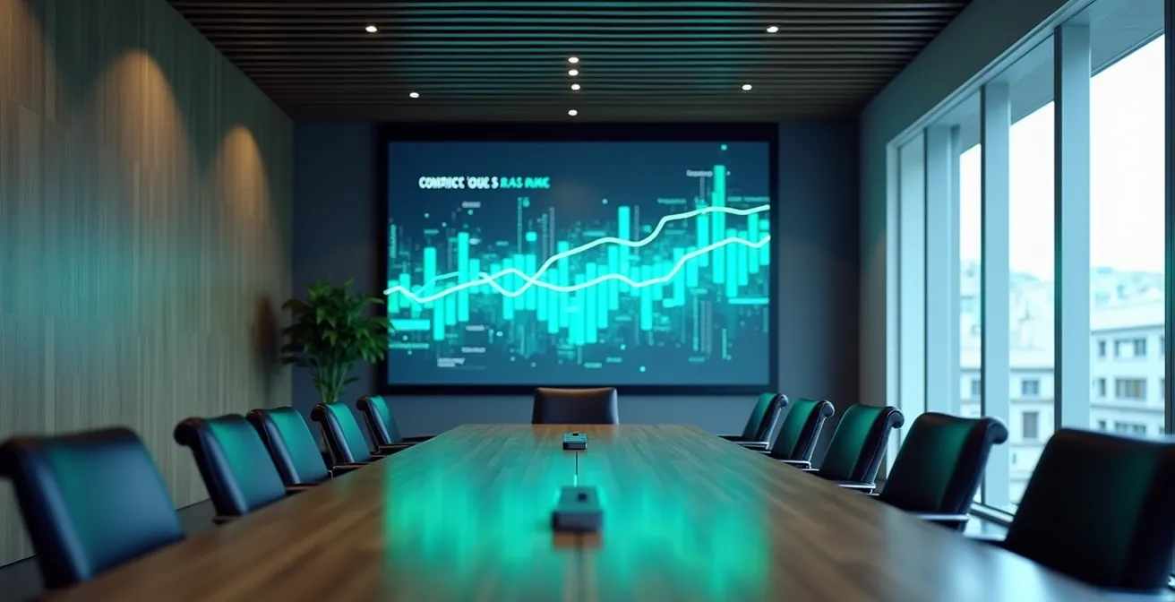 Dashboard finanziario con grafici di proiezione su schermo sfocato