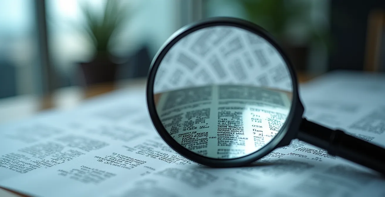 Professionista che esamina dettagli nascosti con strumenti di precisione in ambiente minimalista