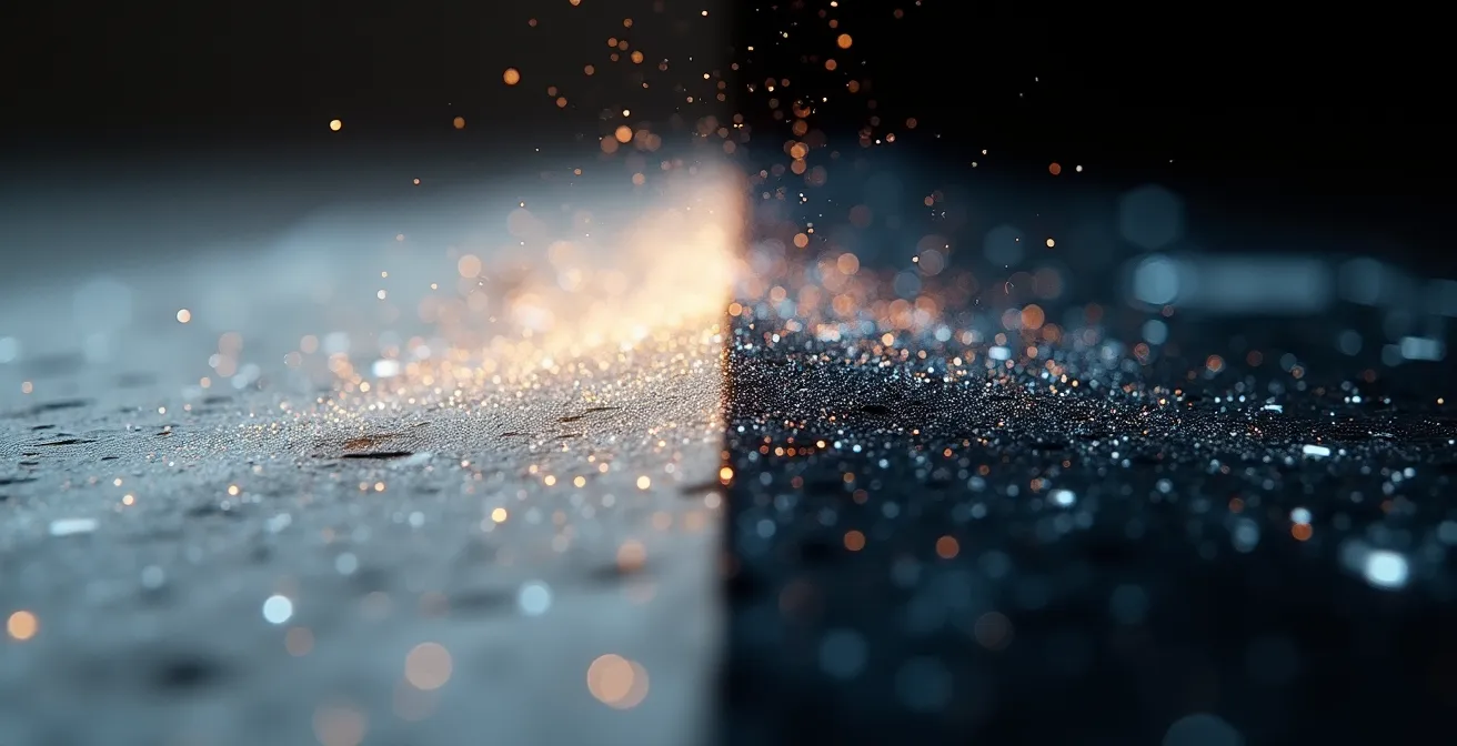 Vista macro di texture carta che si trasforma in pattern digitale