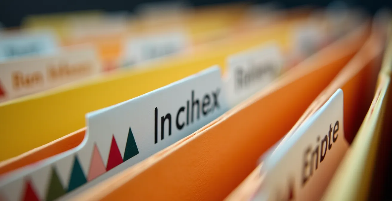 Archivio digitale di documenti aziendali con cartelle colorate su tablet