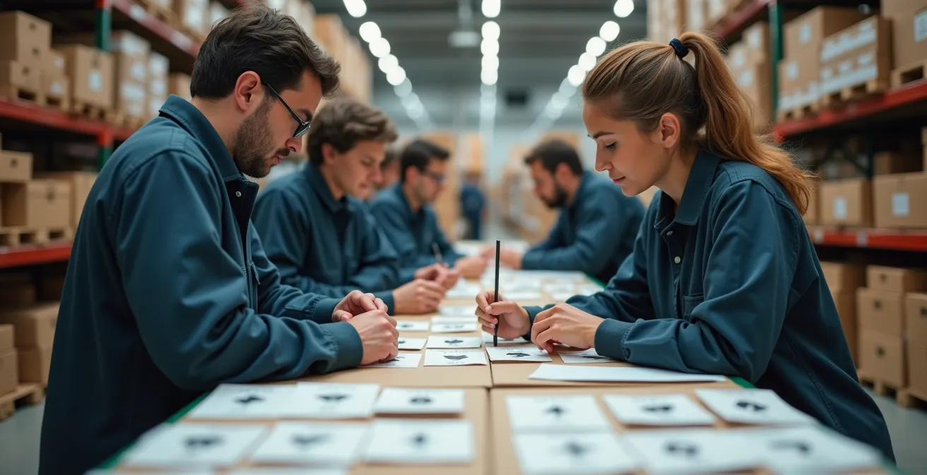 Magazzino con team che effettua inventario utilizzando il metodo delle squadre incrociate