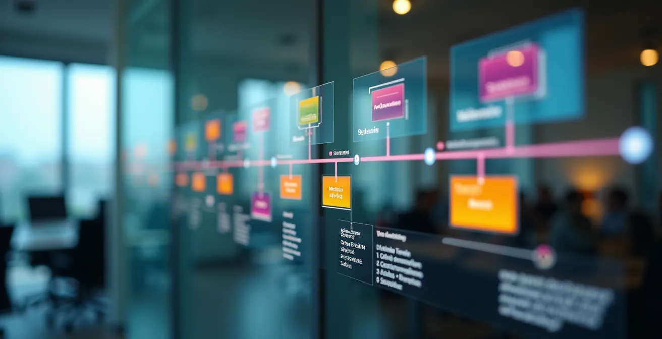 Timeline visuale con milestone di preparazione alla revisione su lavagna