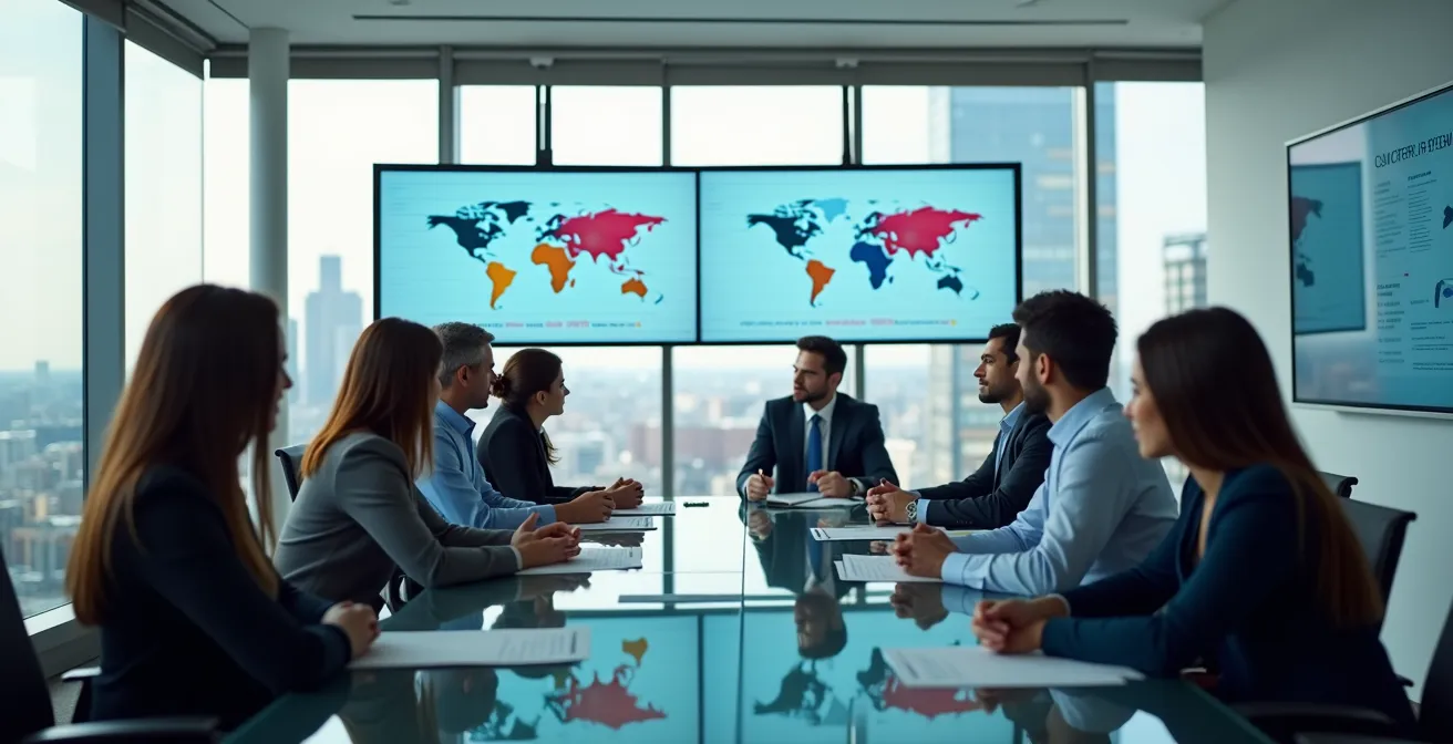 Team aziendale in revisione strategica del budget trimestrale